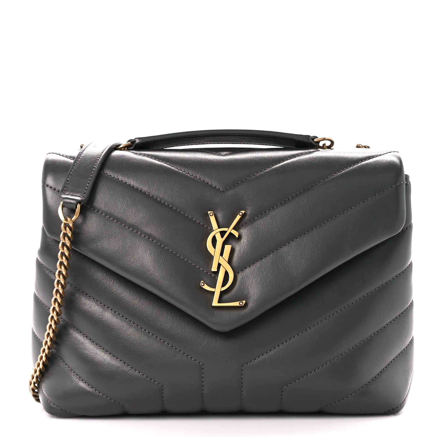 Saint Laurent Calfskin Y Quilted Monogram Small Loulou Chain Satchel Storm 1 of 11