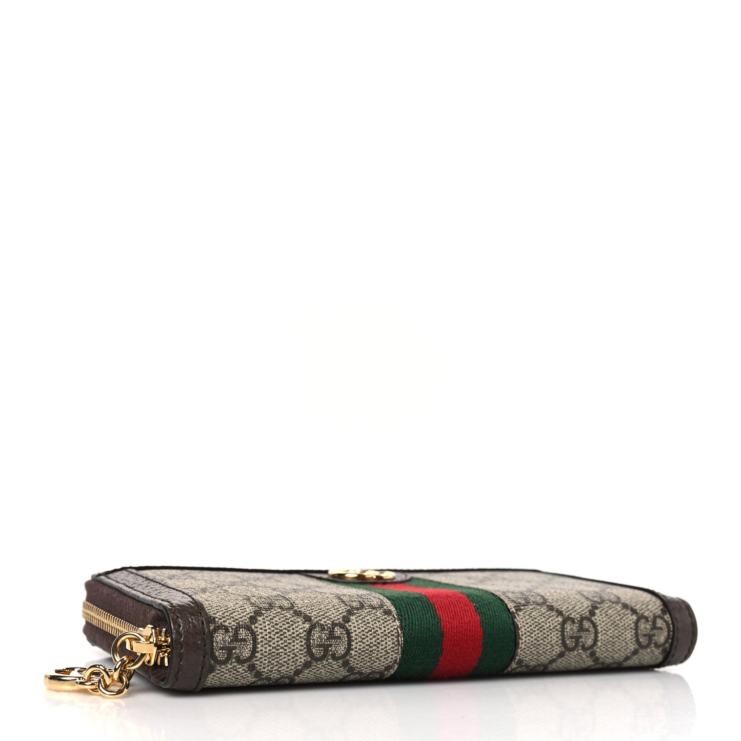 GG Supreme Monogram Web Ophidia Zip Around Wallet Brown