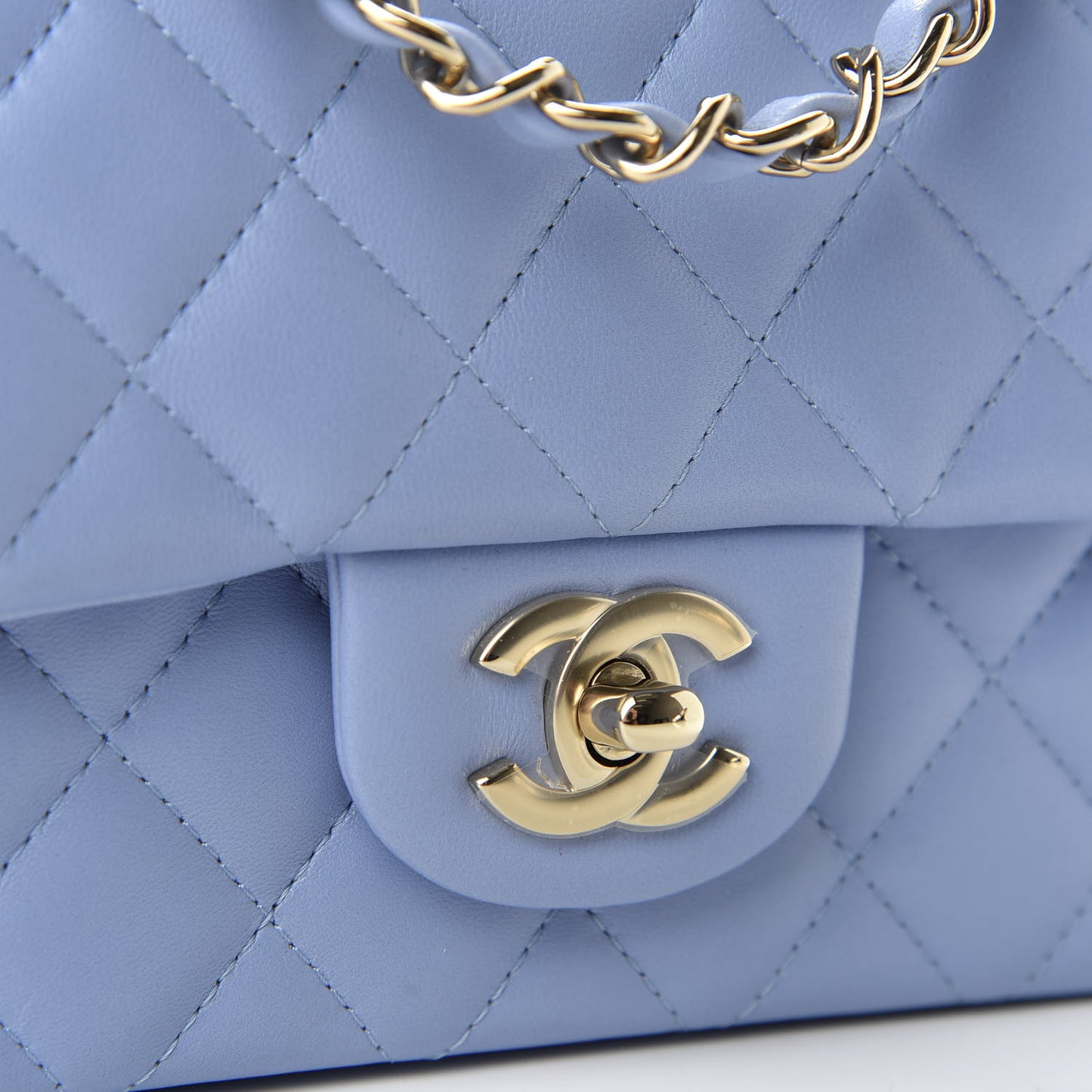 Lambskin Quilted Mini Rectangular Flap Light Blue