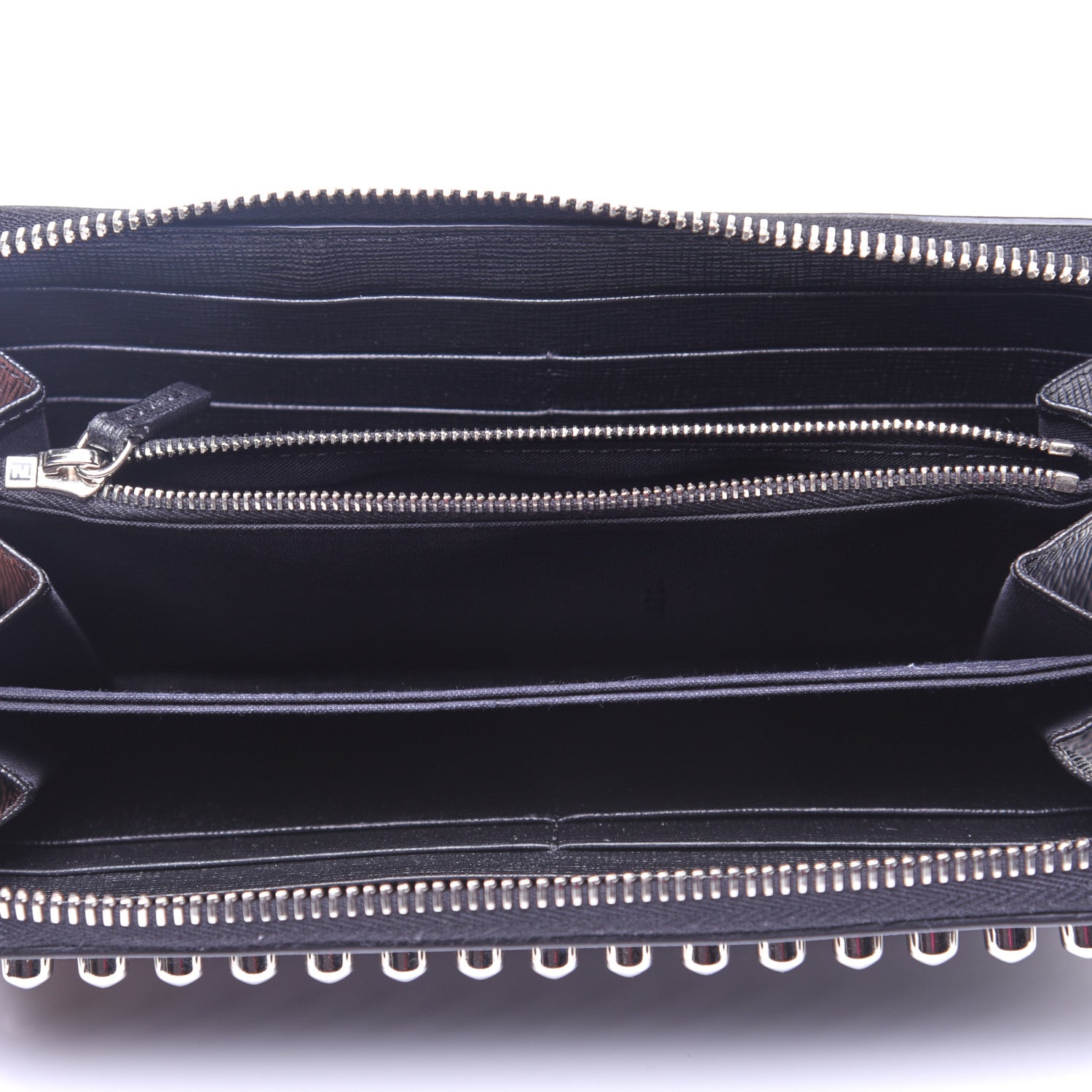 Fendi Vitello Elite Mink Fur Studded Karlito Zip Around Wallet Black 5 of 12