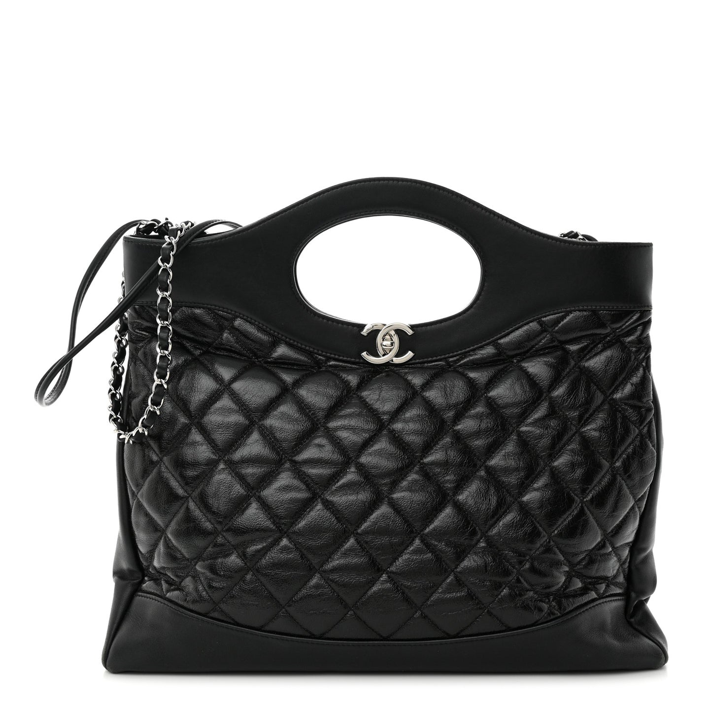 Shiny Aged Calfskin Quilted Large 31 Shopping Bag Black