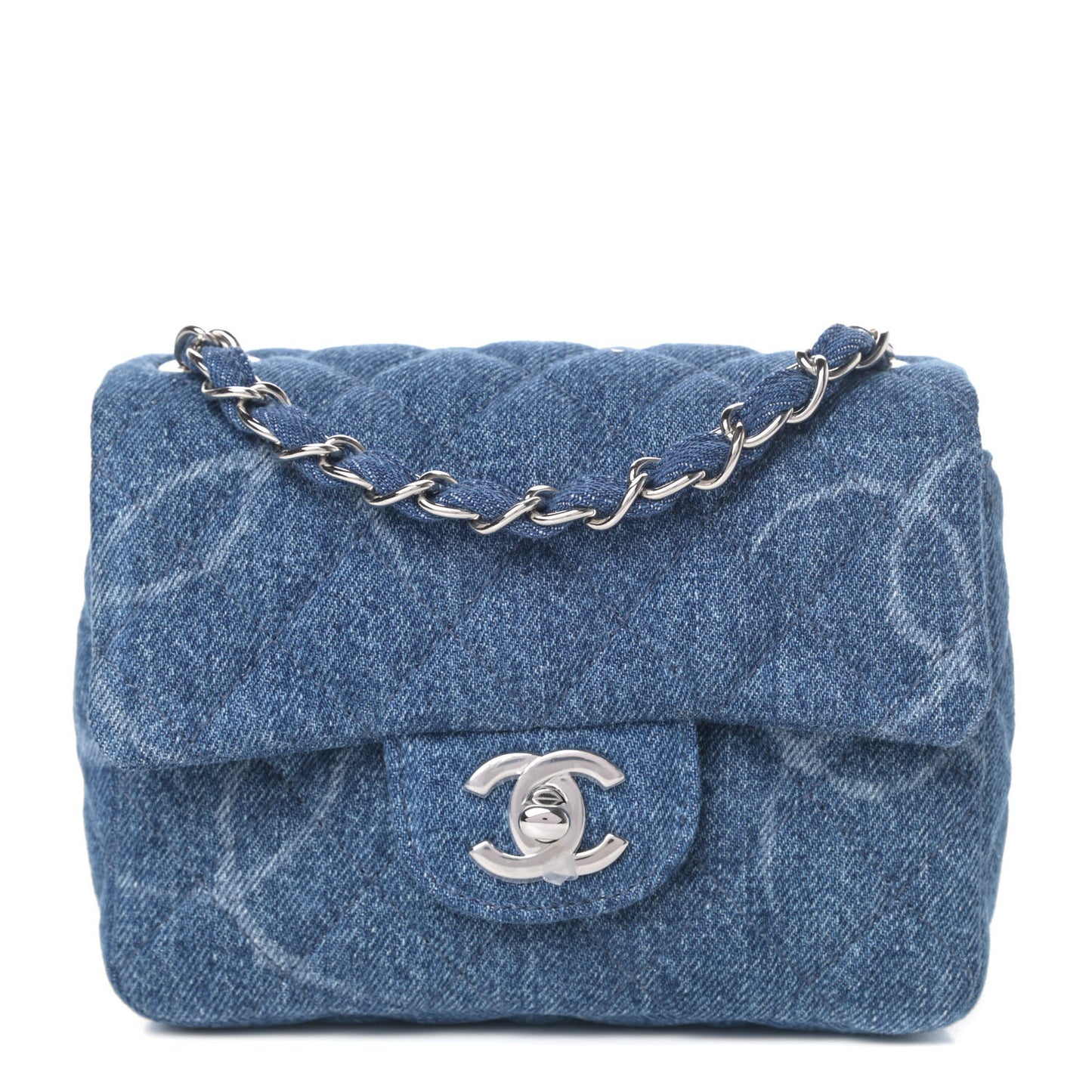 Denim CC Quilted Mini Square Flap Blue