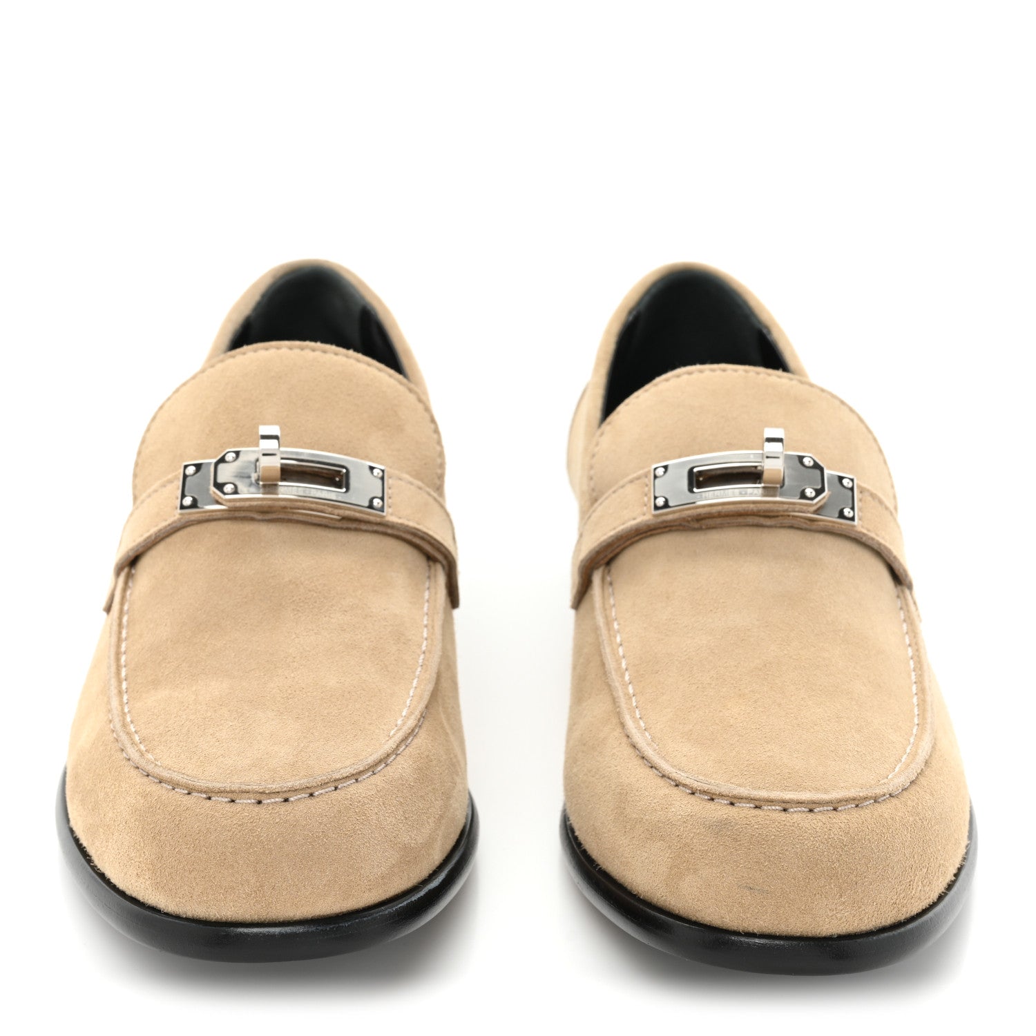 Hermes Suede Goatskin Womens Destin Loafers 36.5 Beige Argile 2 of 10