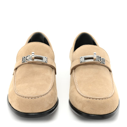 Hermes Suede Goatskin Womens Destin Loafers 36.5 Beige Argile 2 of 10