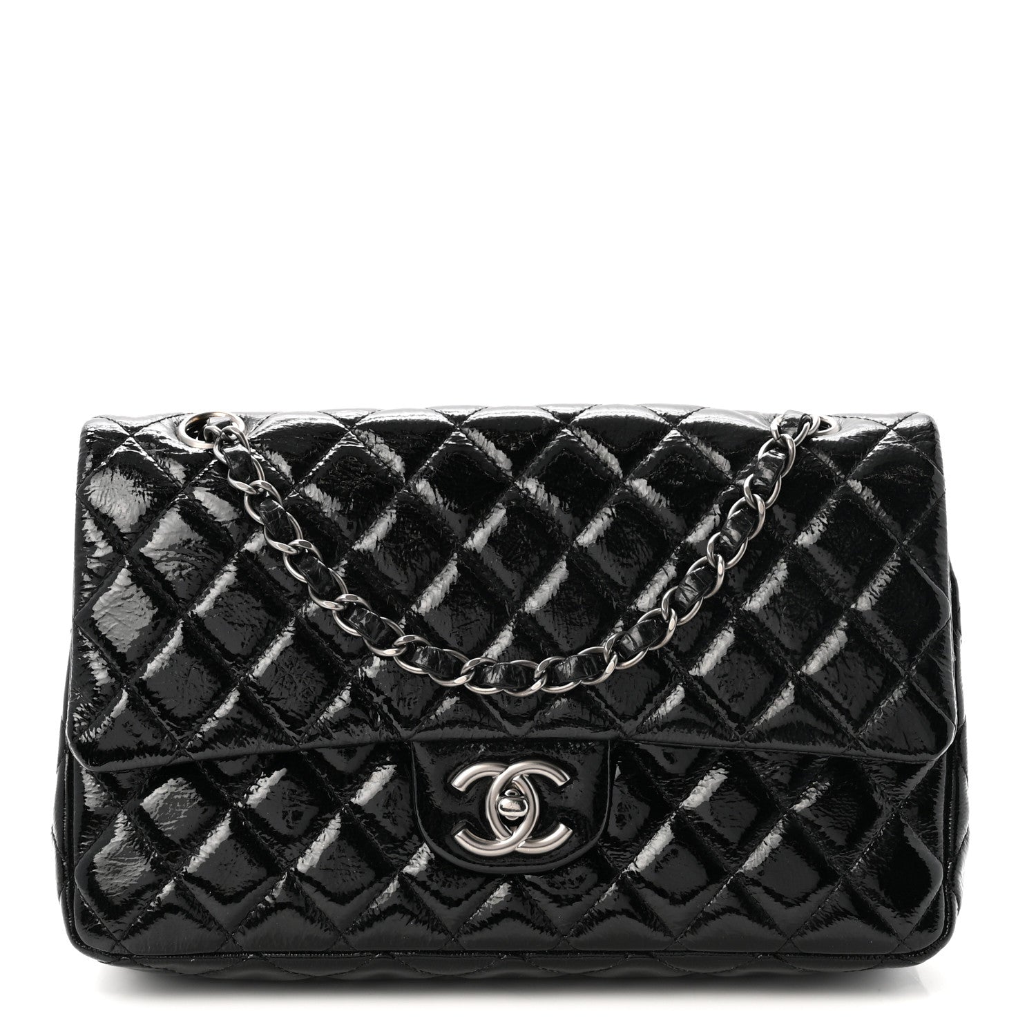 Chanel Crumpled Patent Quilted Medium Double Flap Black 1 of 11