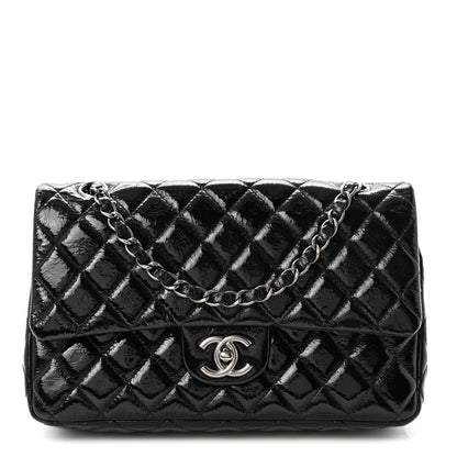 Chanel Crumpled Patent Quilted Medium Double Flap Black 1 of 11
