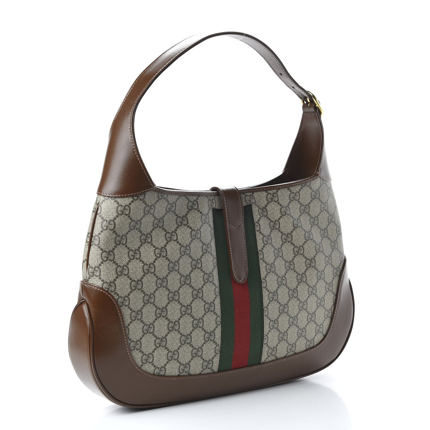 GG Supreme Monogram Azalea Calfskin Web Medium Jackie 1961 Hobo Beige Ebony Brown Sugar