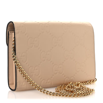 Gucci Calfskin GG Debossed Chain Wallet Black Souffle Rose 3 of 11