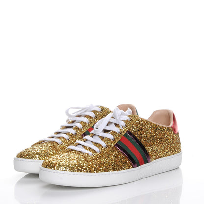 Gucci Glitter Web Ace Sneakers 40 Gold 3 of 10