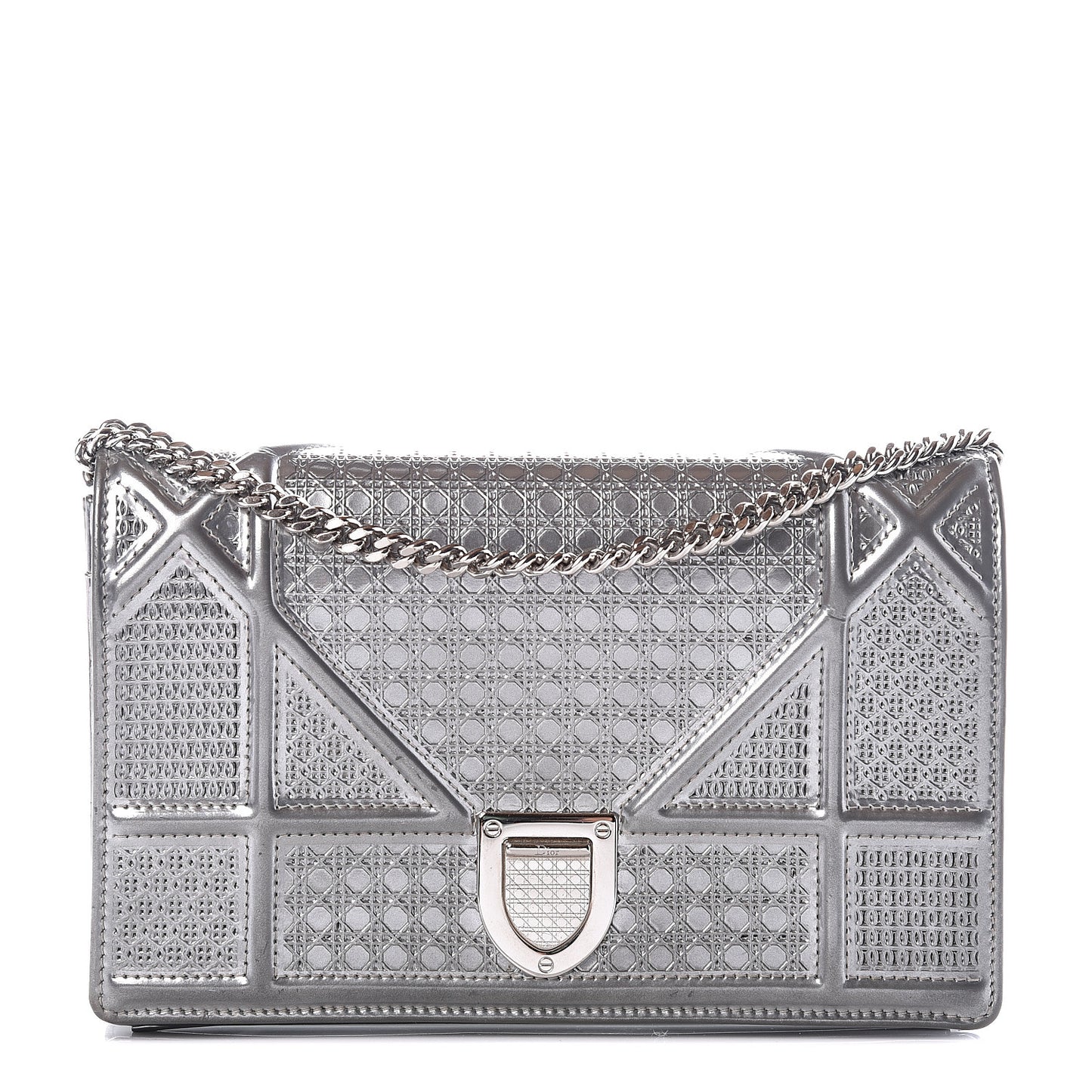 Metallic Patent Micro-Cannage Diorama Wallet on Chain Pouch Silver