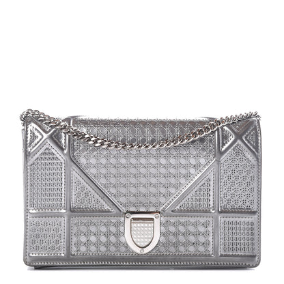 Christian Dior Metallic Patent Micro-Cannage Diorama Wallet on Chain Pouch Silver 1 of 9