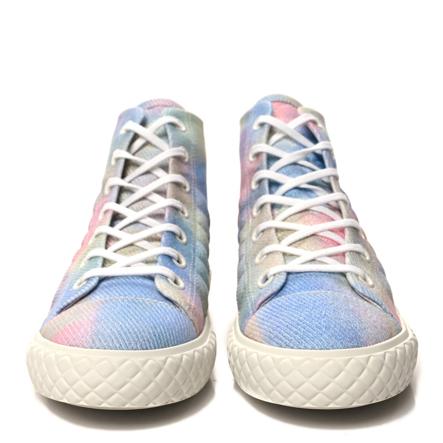 Printed Fabric Quilted High Top Sneakers 38.5 Green Pink Blue White