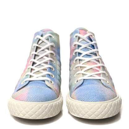 Chanel Printed Fabric Quilted High Top Sneakers 38.5 Green Pink Blue White 2 of 10