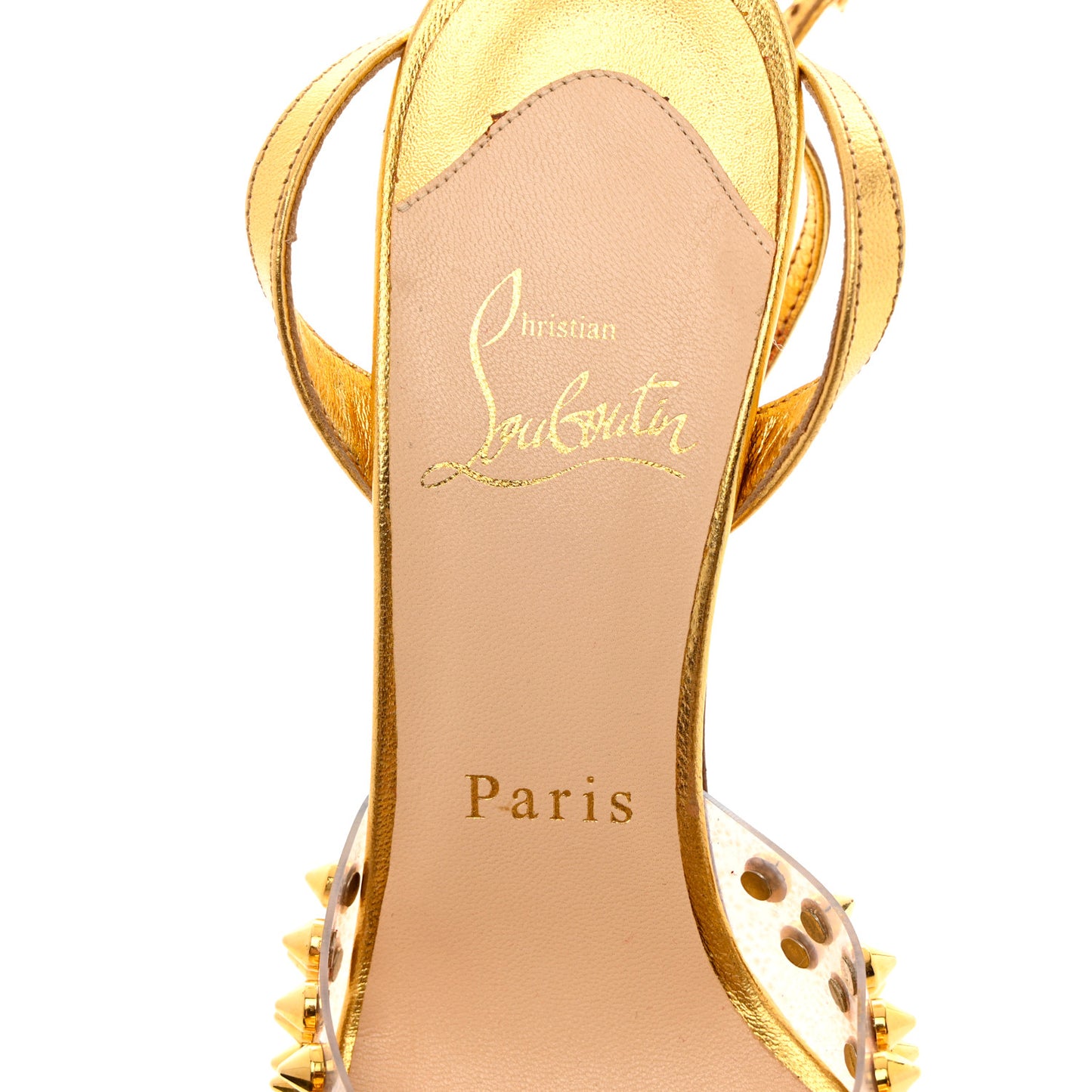 Nappa PVC Spiked St Jeannette 120 Peep Toe Pumps 35.5 Gold