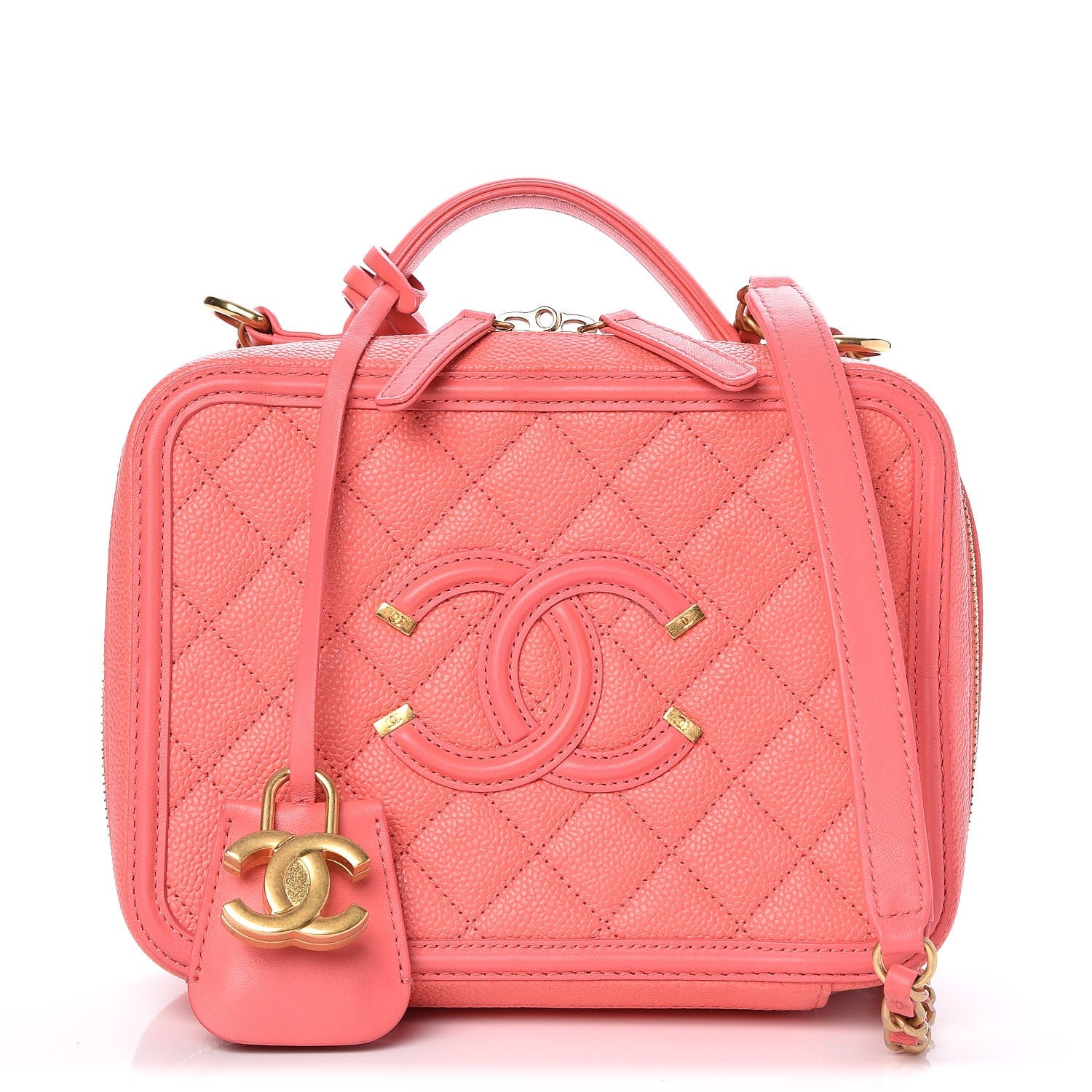 Chanel Caviar Quilted Medium CC Filigree Vanity Case Coral 1 of 11