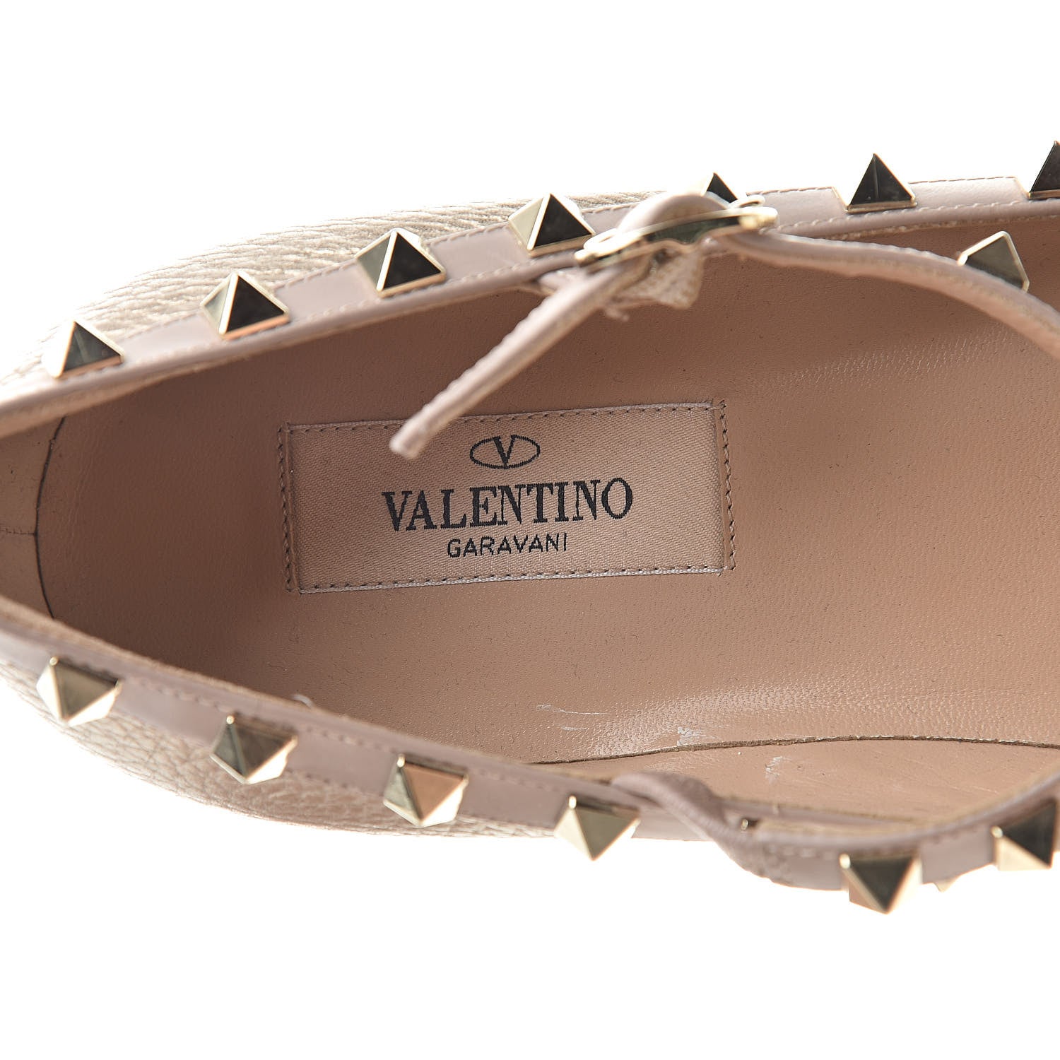 Valentino Garavani Metallic Pebbled Calfskin Rockstud Cage Ballerina Flats 39 Sasso Poudre 7 of 10