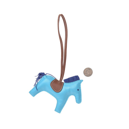 Hermes Milo Lambskin Grigri Rodeo Horse Bag Charm MM Bleu Azteque Bleu Electrique Fauve 2 of 4