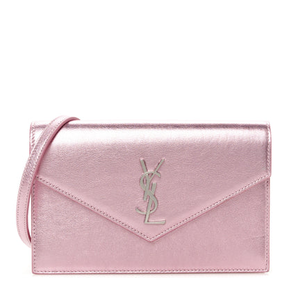 Saint Laurent Metallic Calfskin Monogram Envelope Chain Wallet New Azalea 1 of 10
