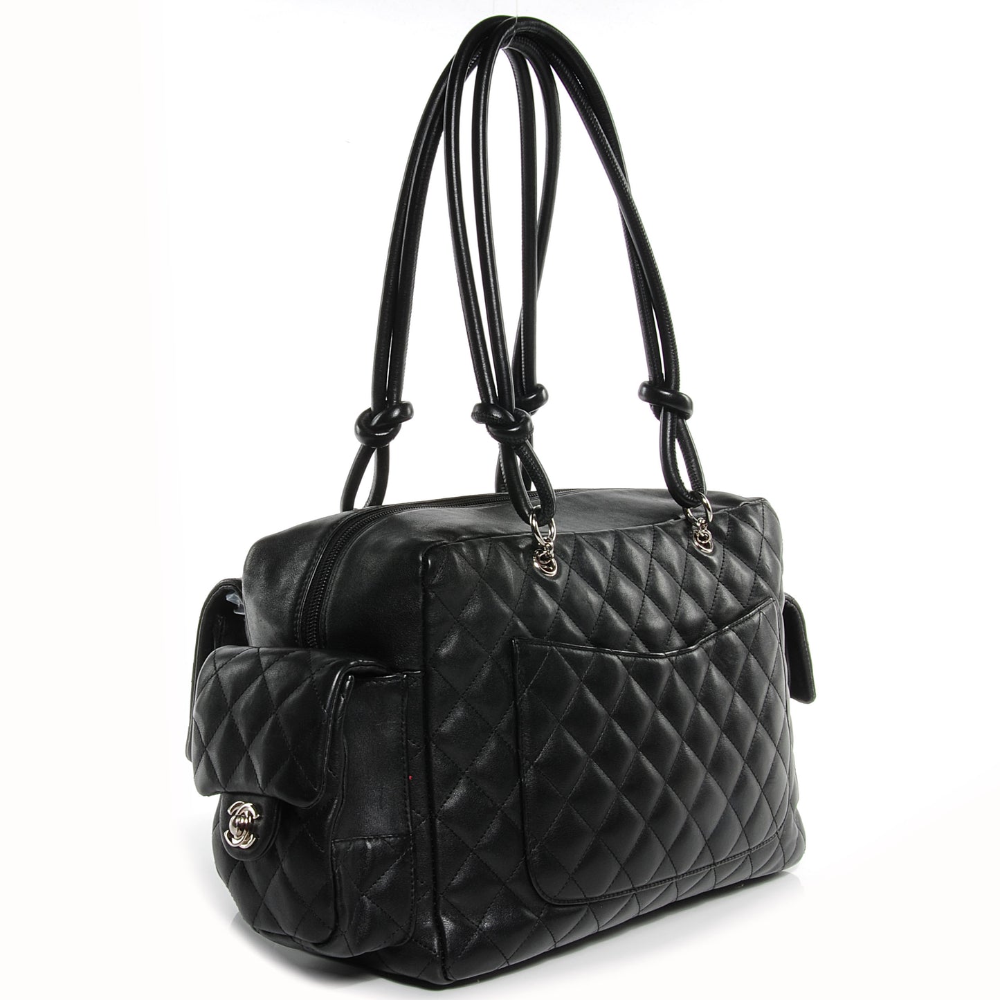 Calfskin Quilted Large Cambon Multipocket Reporter Black White