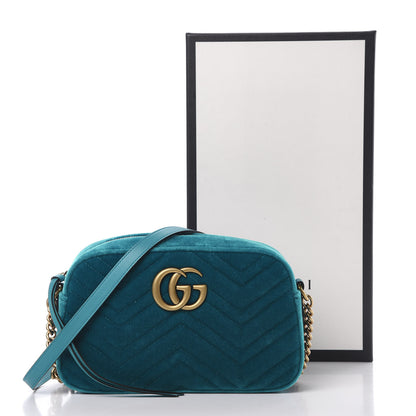 Gucci Velvet Matelasse Small GG Marmont Chain Shoulder Bag Pavone Cyan 10 of 10