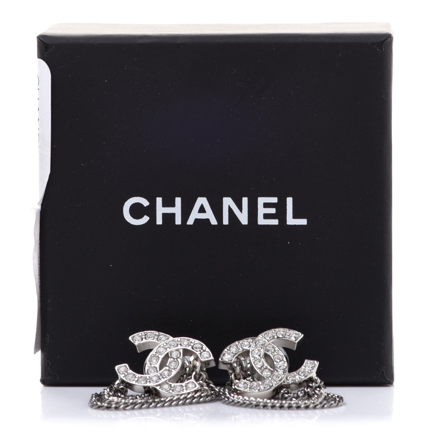 Crystal Chain CC Earrings Silver