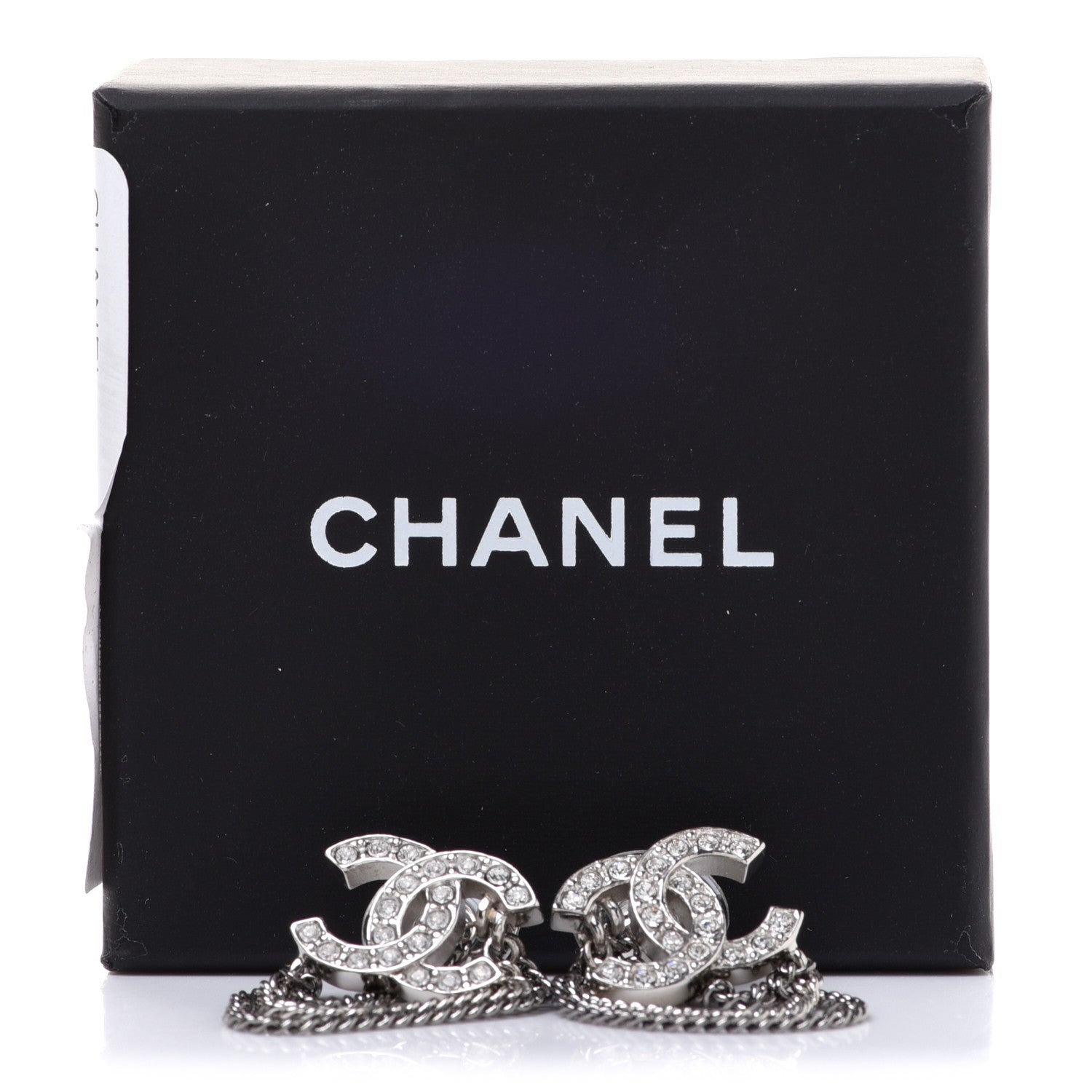 Chanel Crystal Chain CC Earrings Silver 5 of 5