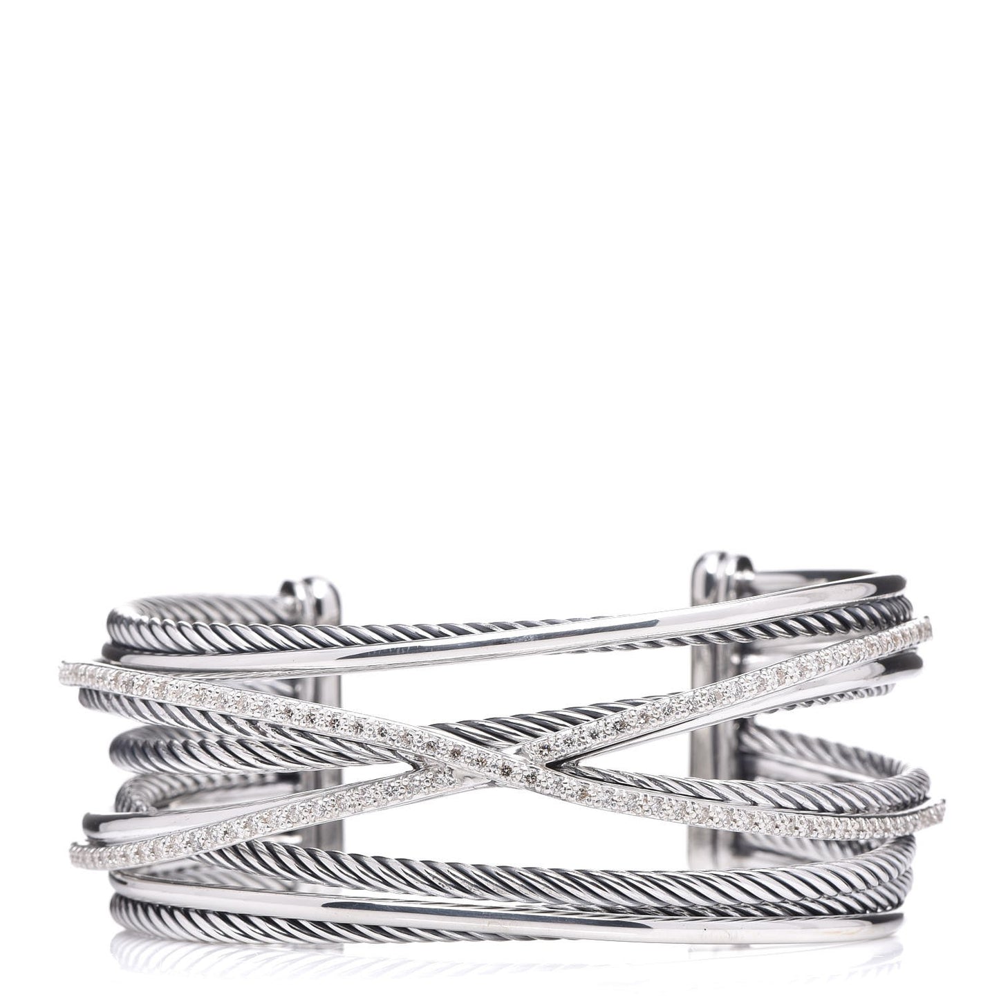 Sterling Silver Diamond Crossover Five Row Cuff Bracelet
