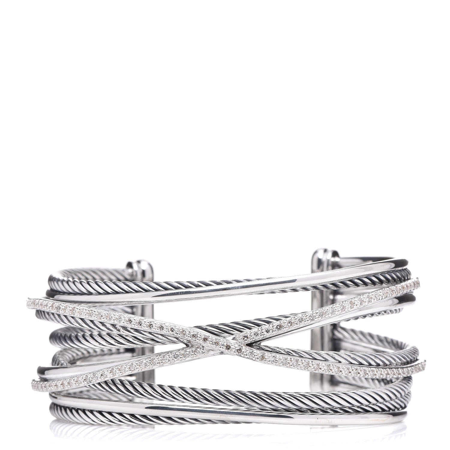 David Yurman Sterling Silver Diamond Crossover Five Row Cuff Bracelet 1 of 4