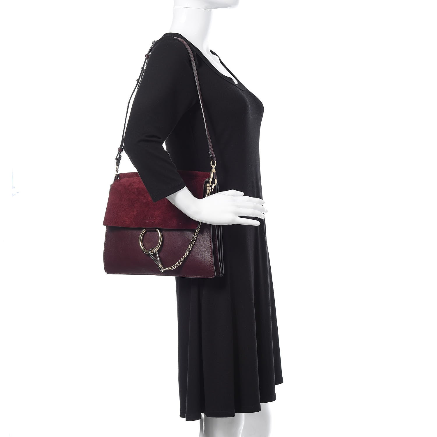 Chloe Suede Calfskin Medium Faye Shoulder Bag Dark Purple 2 of 12