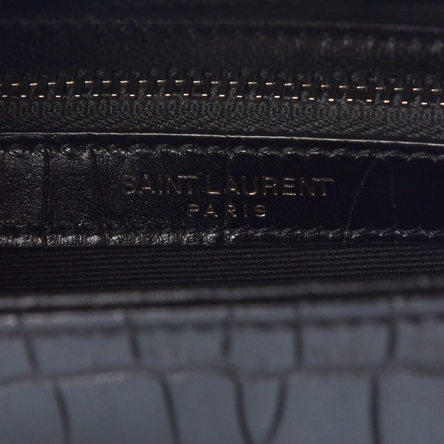 Saint Laurent Calfskin Crocodile Embossed Small West Hollywood Monogram Fold-Over Bag Black 9 of 10
