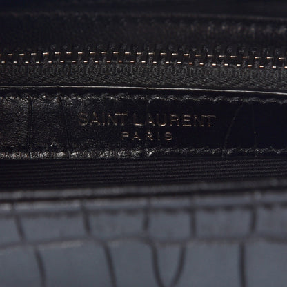 Saint Laurent Calfskin Crocodile Embossed Small West Hollywood Monogram Fold-Over Bag Black 9 of 10