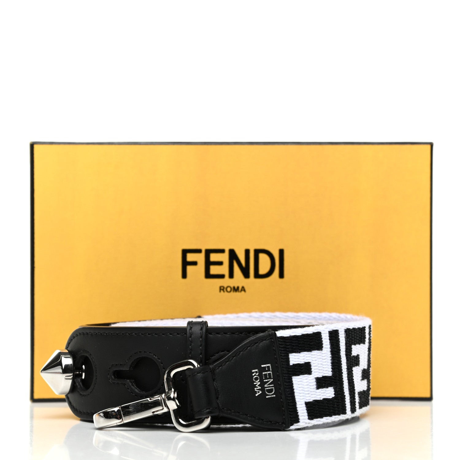 Fendi Canvas Calfskin FF 1974 Studded Strap You Black White 5 of 5