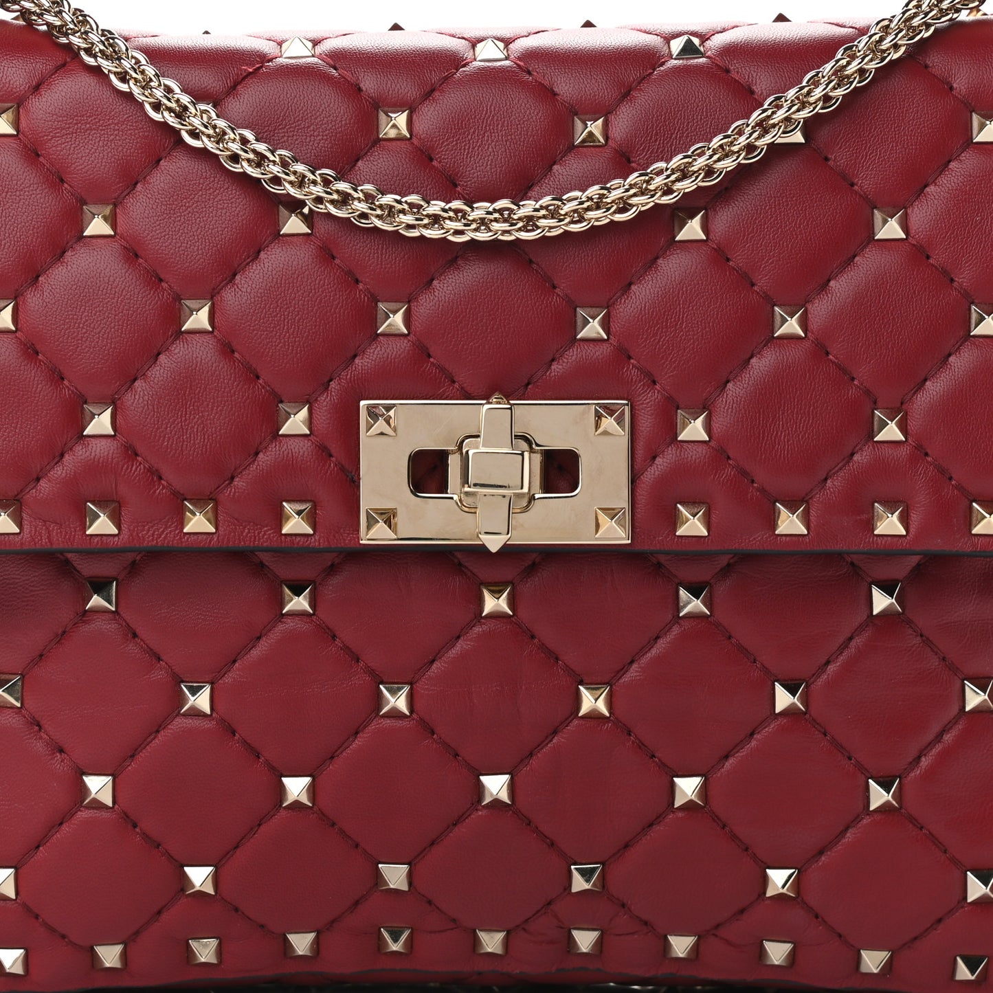 Nappa Medium Rockstud Spike Shoulder Bag Rubino