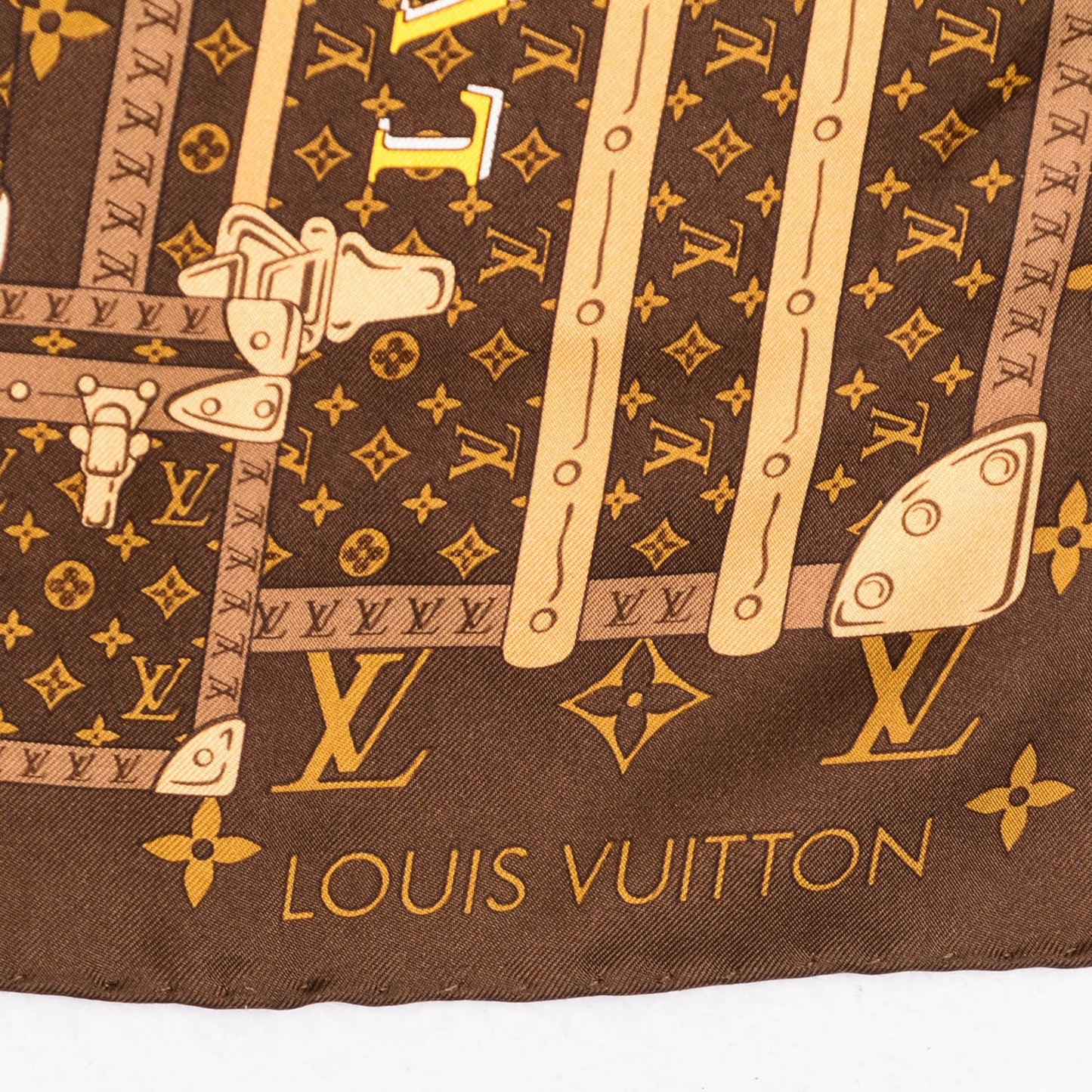 Silk Monogram Trunks Square Scarf Brown