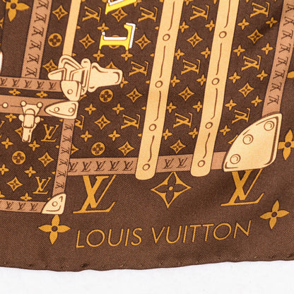 Louis Vuitton Silk Monogram Trunks Square Scarf Brown 3 of 5