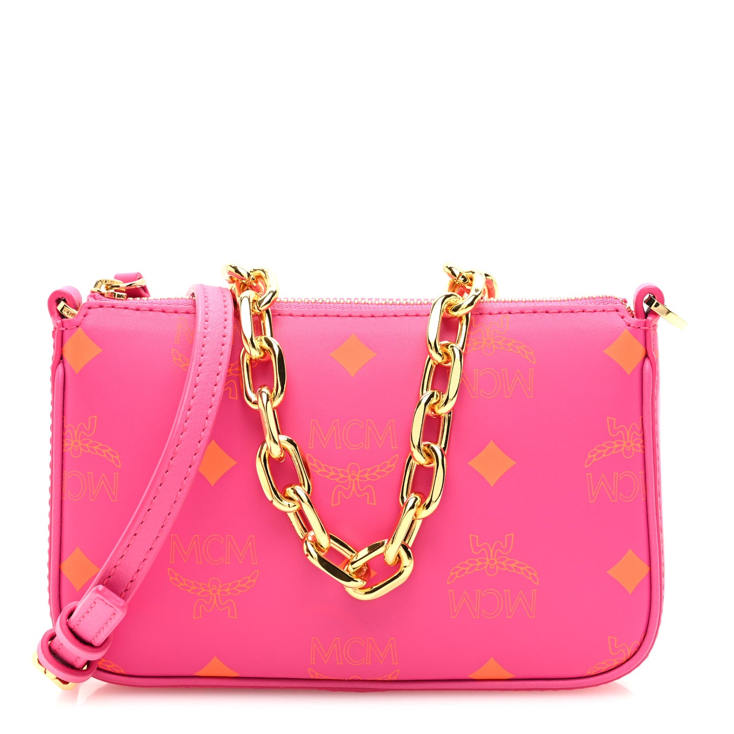 Calfskin Color Splash Mini Pouch on Chain Pink