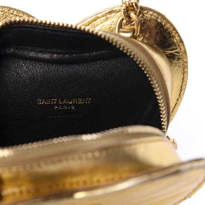 Saint Laurent Metallic Calfskin Matelasse Chevron Monogram Small Love Heart Chain Bag Gold 10 of 12