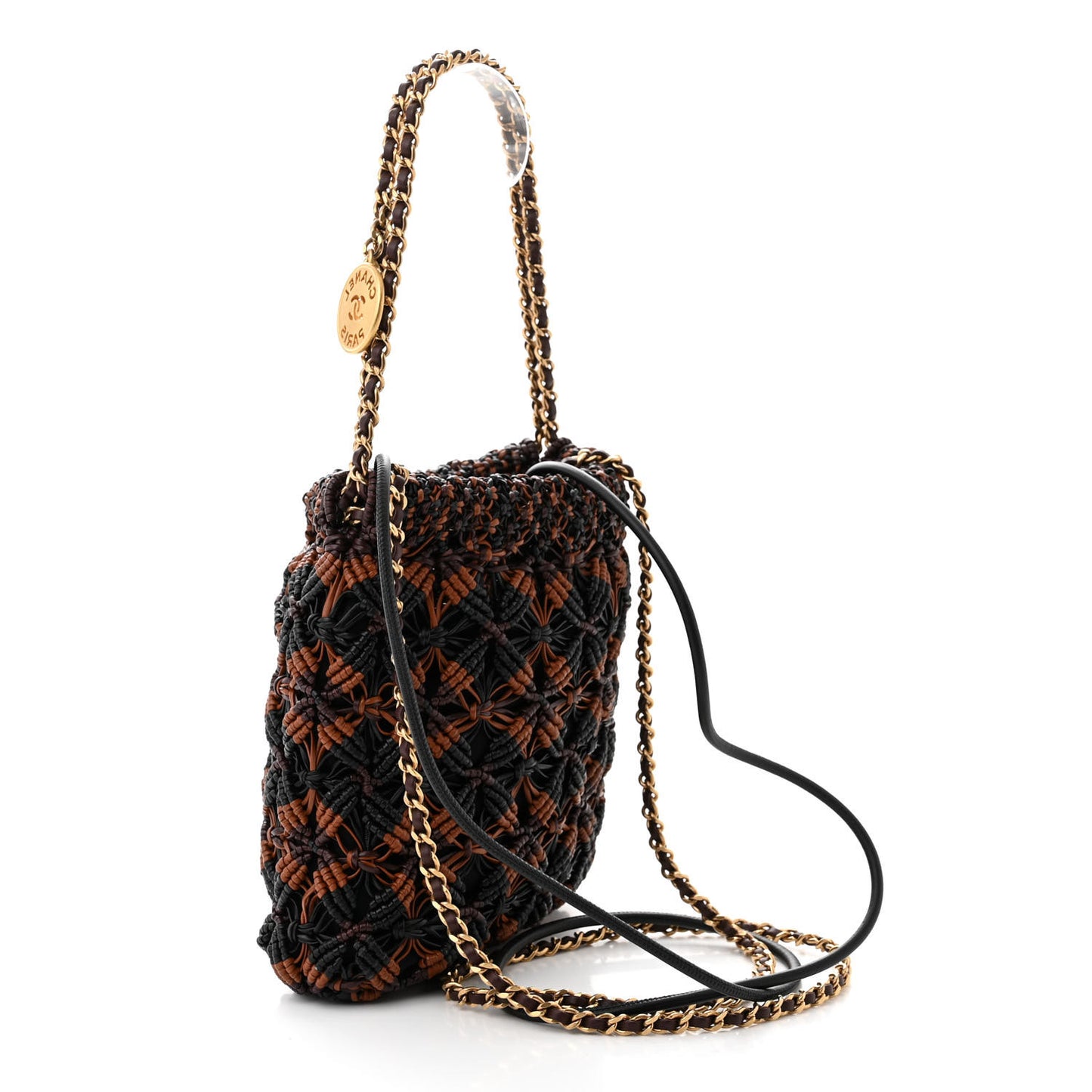 Calfskin Macrame Mini Chanel 22 Black Light Brown Burgundy