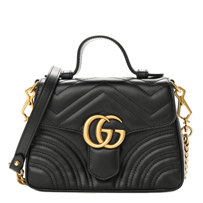Gucci Calfskin Matelasse Mini GG Marmont Top Handle Shoulder Bag Black 1 of 12
