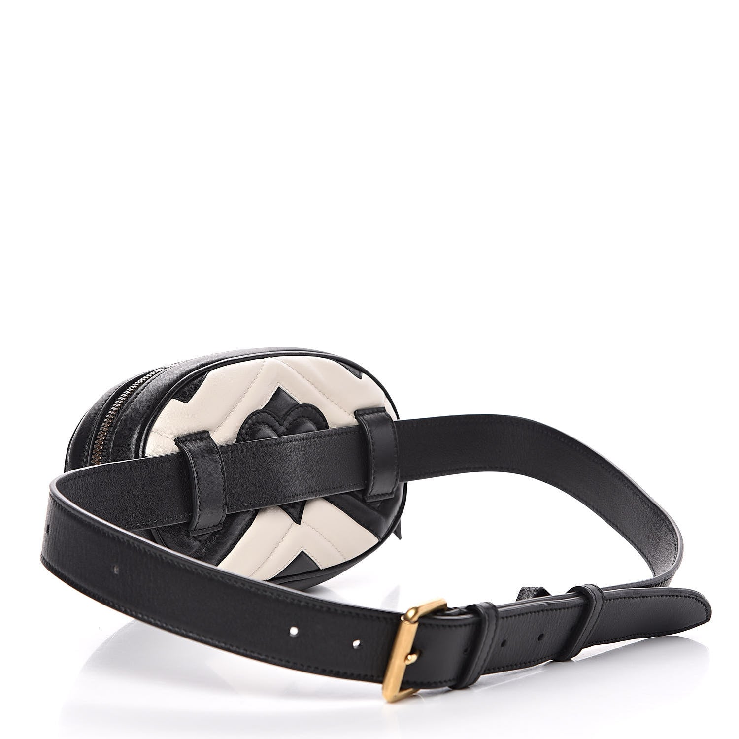 Gucci Calfskin Matelasse GG Marmont Belt Bag 85 34 Black White 3 of 12