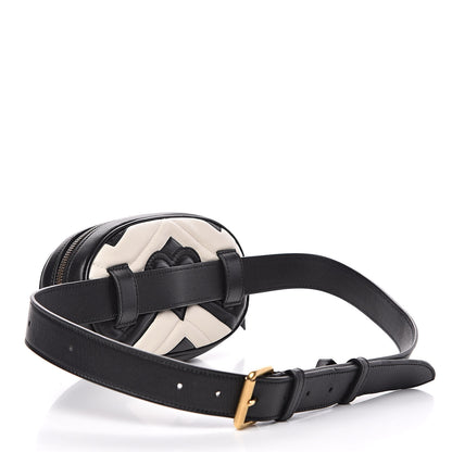 Gucci Calfskin Matelasse GG Marmont Belt Bag 85 34 Black White 3 of 12