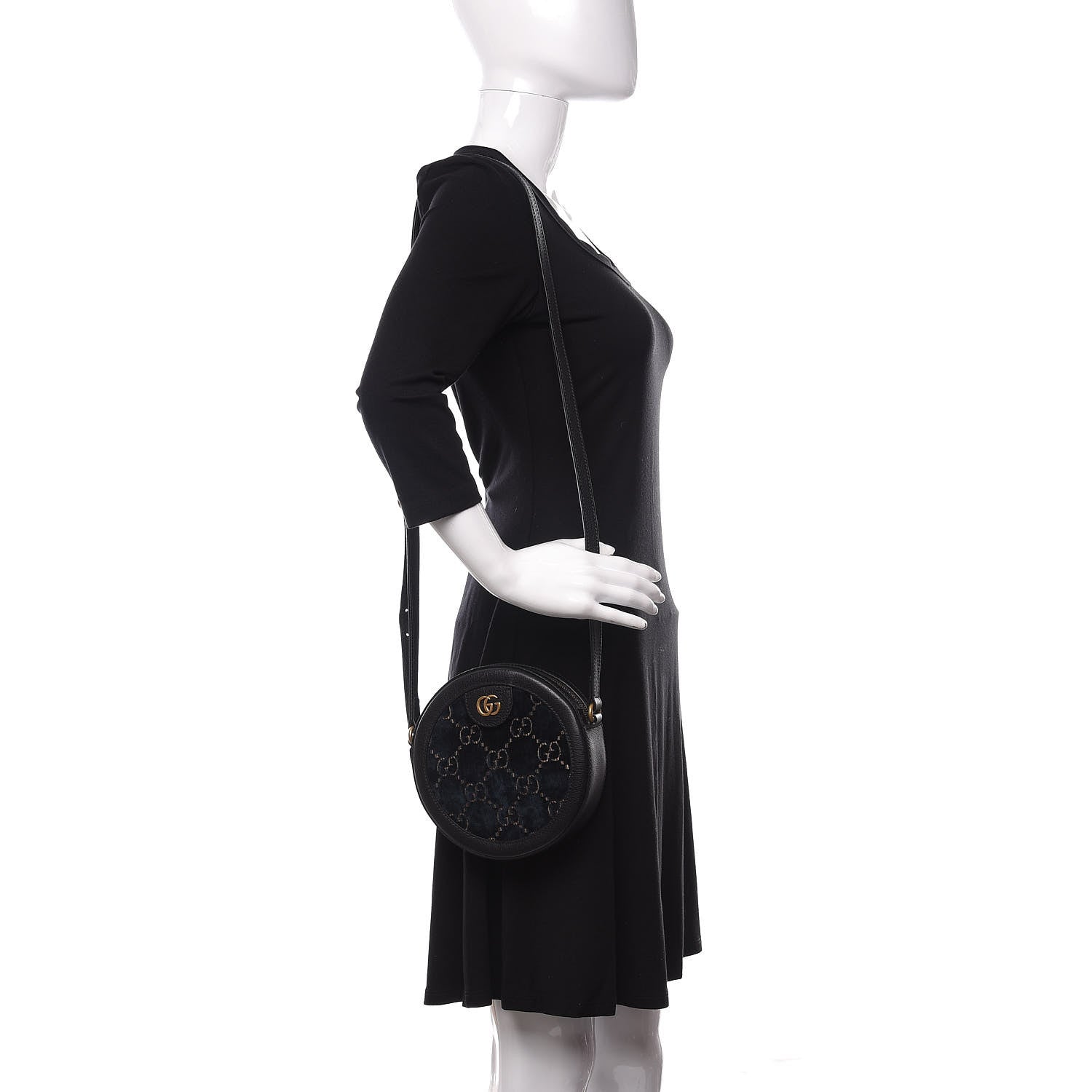 Gucci Velvet Calfskin GG Monogram Round Shoulder Bag Blue Beige 2 of 9