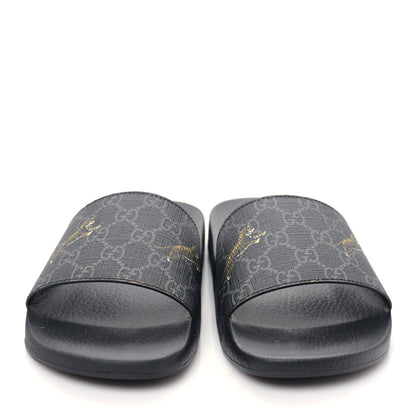 Gucci GG Supreme Monogram Tigers Mens Slide Sandals 8 Black Multicolor 2 of 8