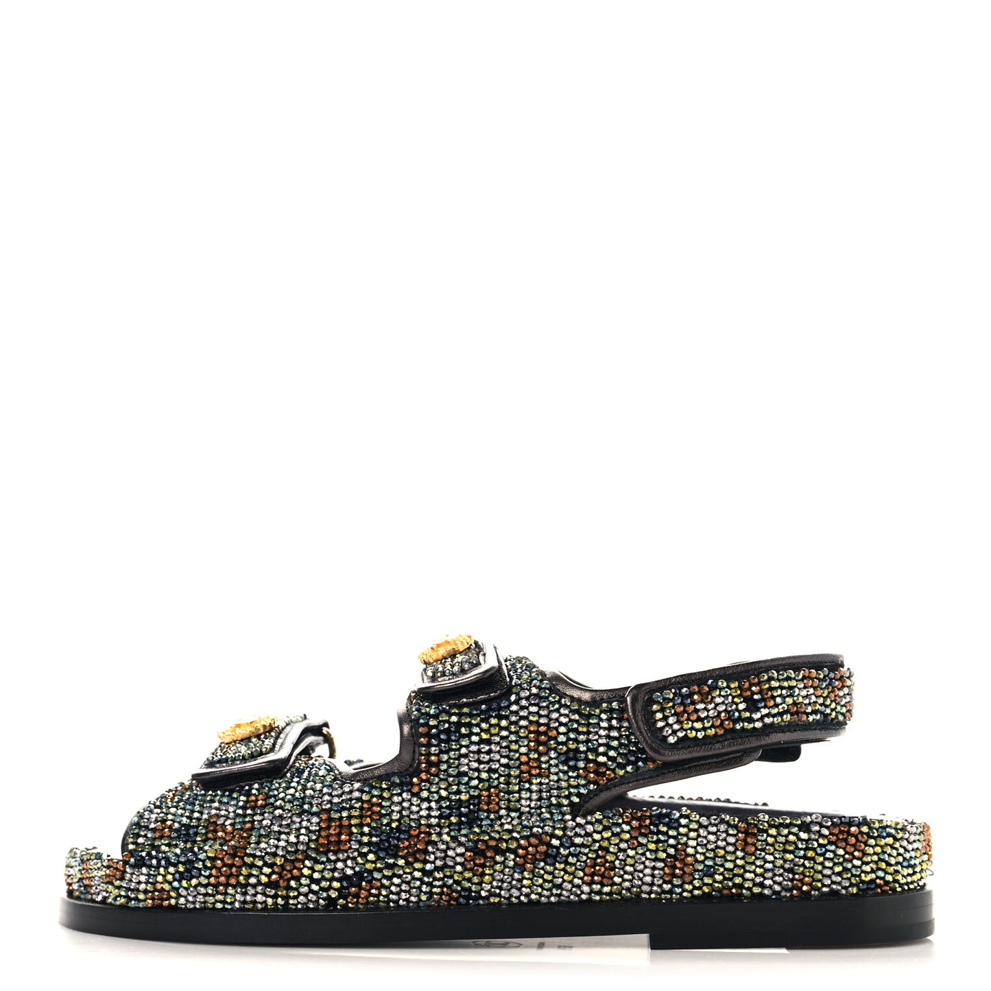 Grained Calfskin Crystal Velcro Dad Sandals 36.5 Black Multicolor