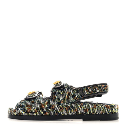 Chanel Grained Calfskin Crystal Velcro Dad Sandals 36.5 Black Multicolor 1 of 11