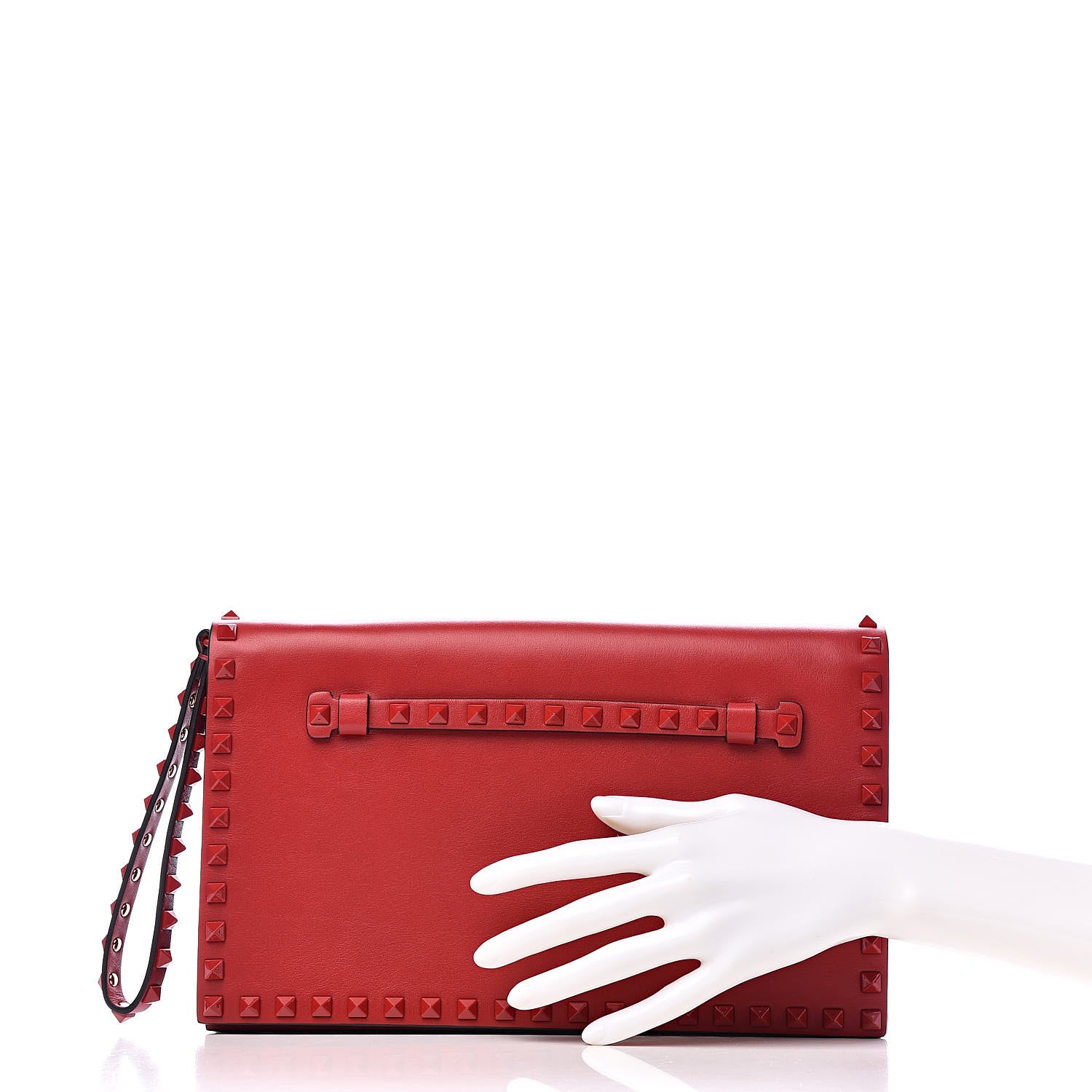 Valentino Garavani Nappa Monochrome Rockstud Wristlet Clutch Rosso Valentino 2 of 8