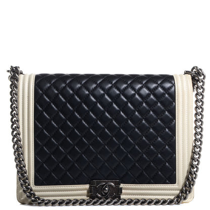 Chanel Lambskin Quilted Large Boy Flap Black White 1 of 8