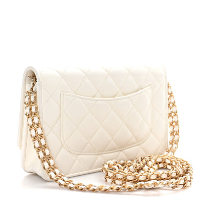 Chanel Lambskin Quilted Logo WOC Wallet On Chain White 3 of 12