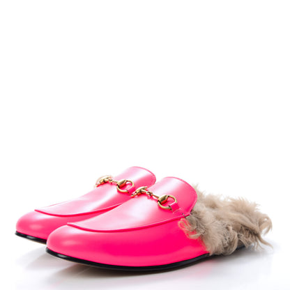 Gucci Calfskin Fur Mens Princetown Slippers 9 Fuxia Fluo Natural 3 of 9