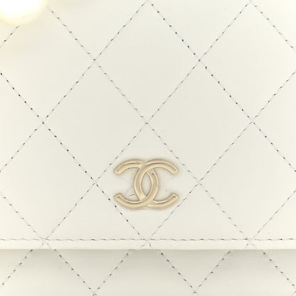 Chanel Calfskin Quilted Mini Maxi Pearls Wallet On Chain WOC White 9 of 12